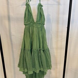 Free People Green Backless Tiered Gauze Dress